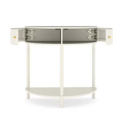 Unique Console Table With 2 Drawers, 3d Wave Design, And Creamy White Color For Entryway Handcrafted Half Moon Spacious Bottom Shelf Study