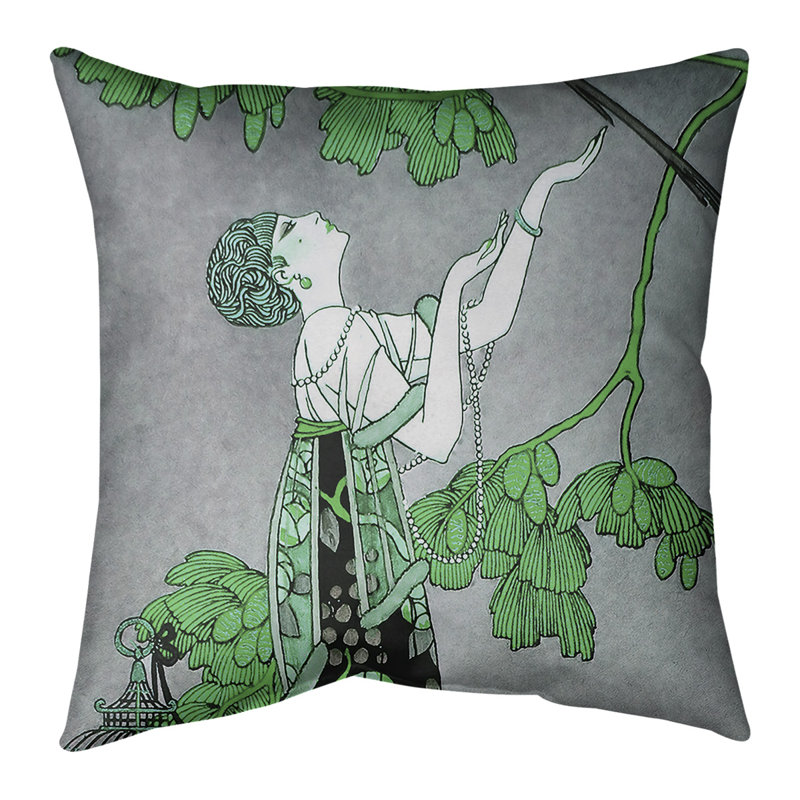 Coussin George Barbier, 20 po x 20 po, Housse de coussin seulement, Vert / Gris