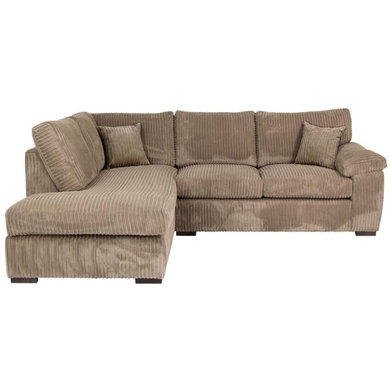 Modern 4-Seater Jumbo Cord L-Shaped Corner Sofa With Pillow Top Arms, Right Hand Facing, Brown Corduroy