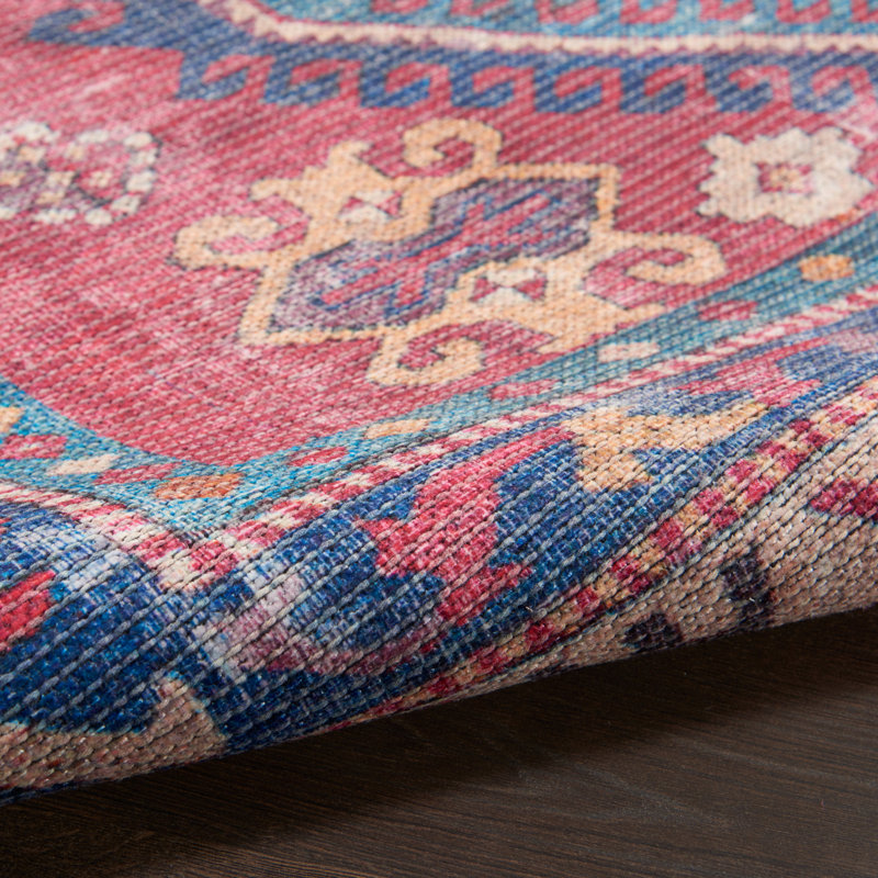 Machine Washable Southwestern Navy/Muted Red/Beige Area Rug, Runner 2'2" x 8'