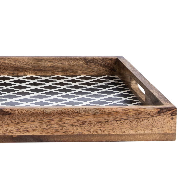 Aiesha Solid Wood Tray, Black/White
