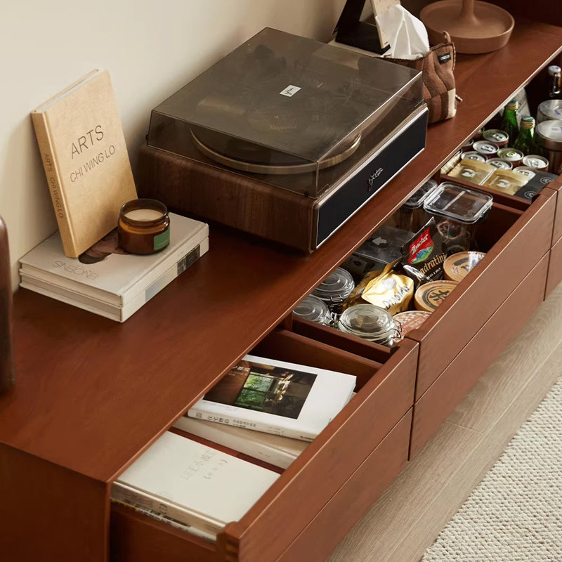 Retro-style wooden TV cabinet for storage, 17.71"H x 70.86"L x 15.74"W