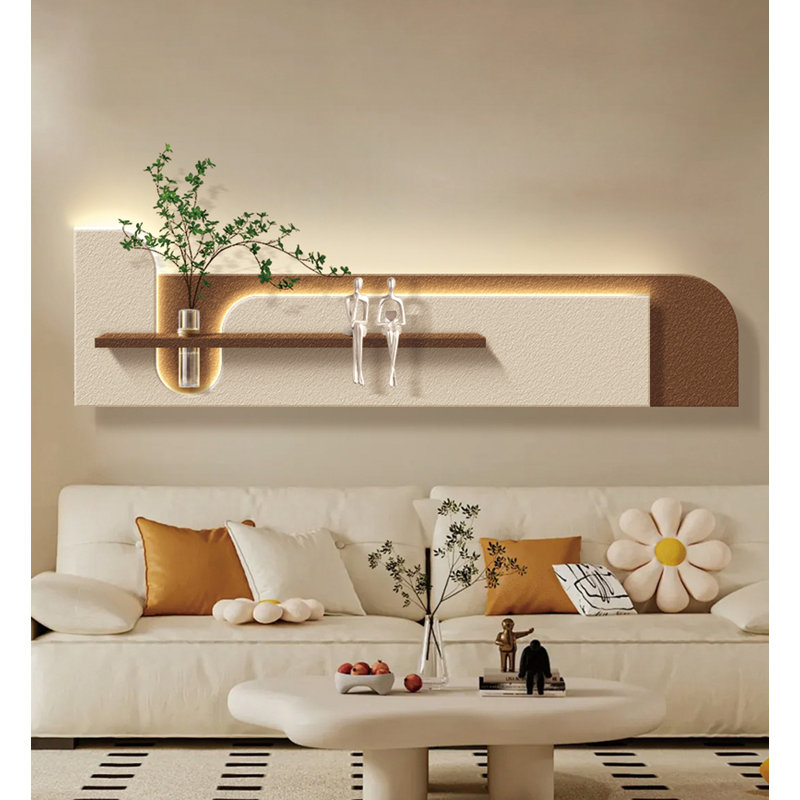 Aquarelle de couleur crème avec plantes lumineuses sur le mur, H 11,81 po x l 47,24 po x P 5,91 po, Beige