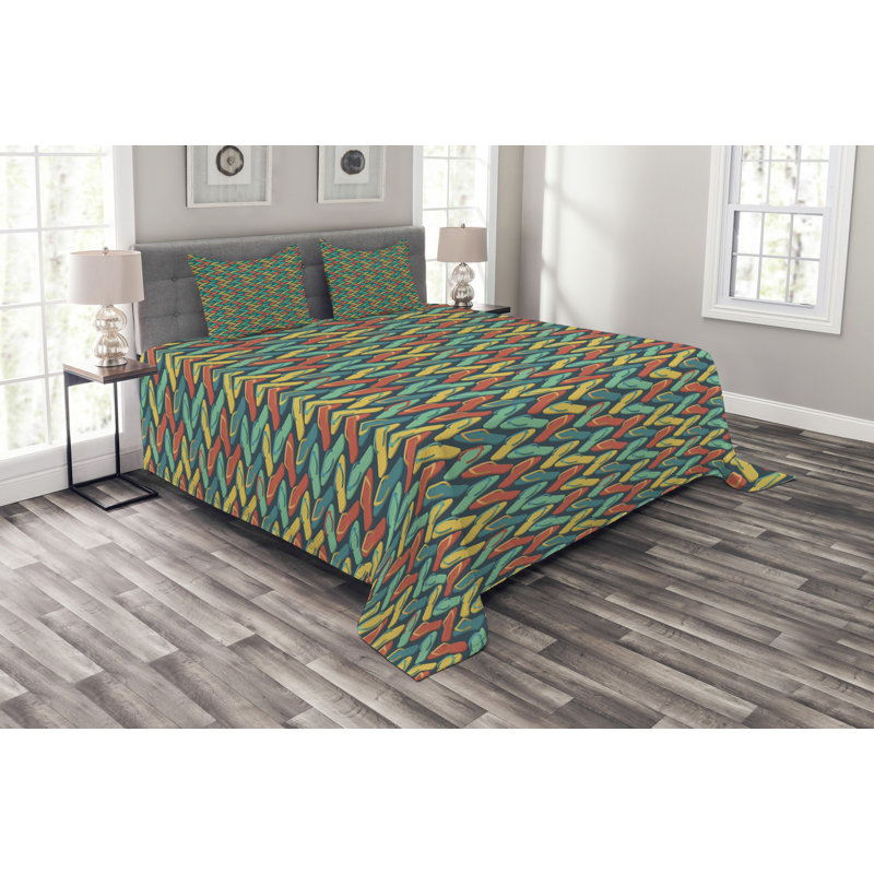 Adarro Green/Yellow/Red Microfibre Bedspread Set, 220 x 264 cm