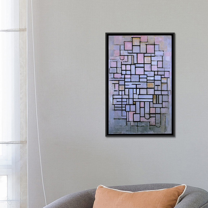 «Composition 6, 144» par Piet Mondrian, impression sur toile, L 18 po x H 26 po x P 1,5 po, Toile avec cadre noir