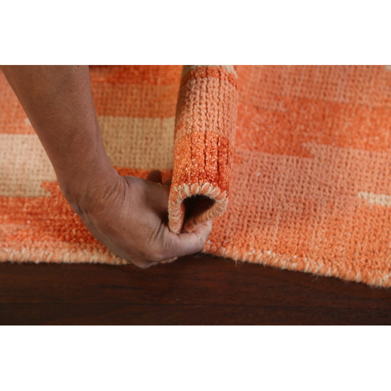 Tapis orange noué à la main de conception unique 5 pi 1 po x 8 pi 1 po New Age