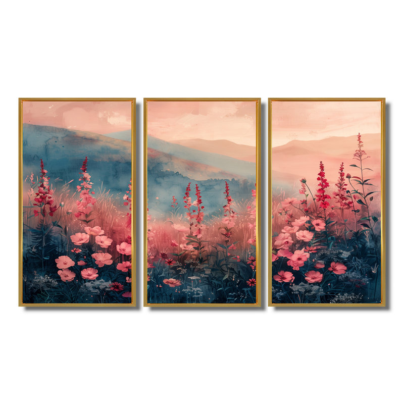 Aquinnah - Lupin, ensemble d'art mural, H 28 po x l 36 po x P 1 po, Toile avec cadre flottant or