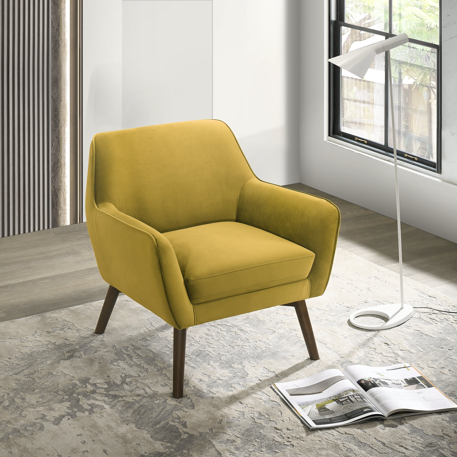 Ahrens 32" Upholstered Accent Chair, Gold Velvet