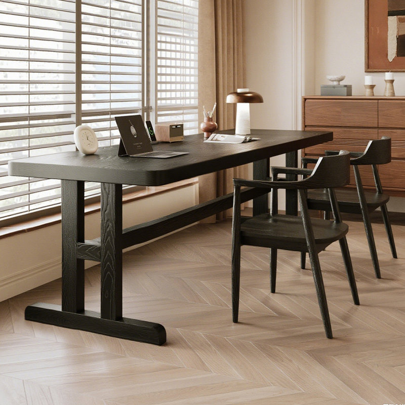 Bureau d'écriture rectangulaire en bois massif noir, H 29,53 po x l 62,99 po x P 23,62 po