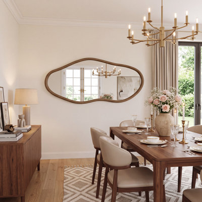 Miroir mural asymétrique pleine longueur avec cadre en bois massif, miroir décoratif moderne et organique pour chambre, entrée, salon, format horizontal/vertical