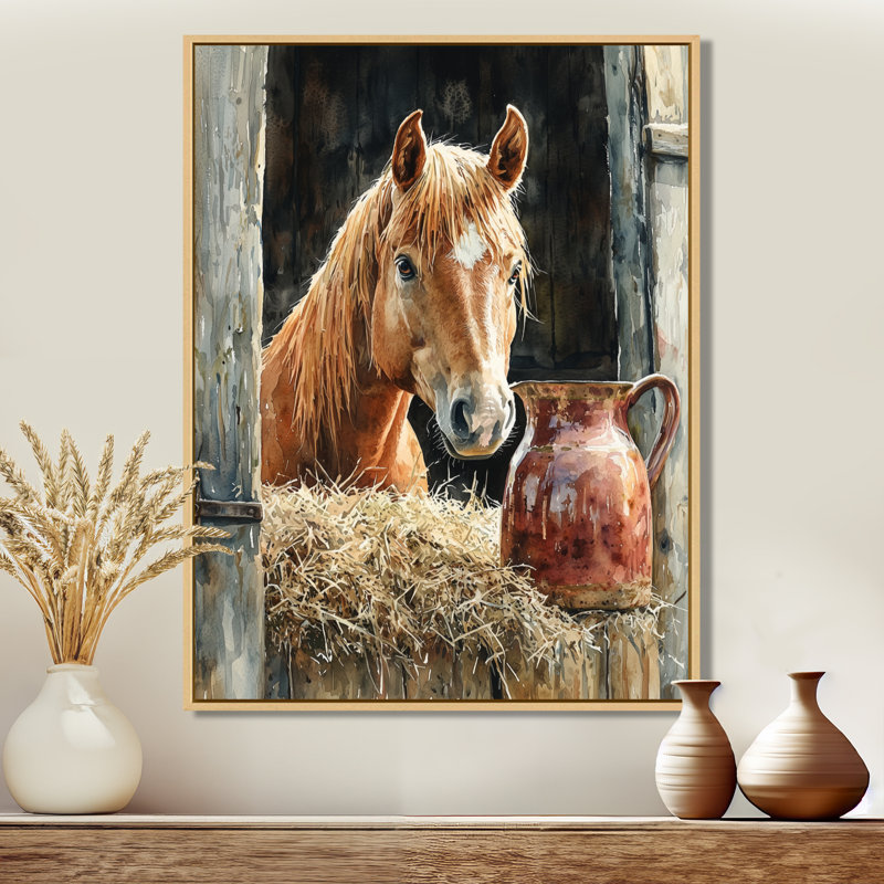 Portrait de cheval Dorinela à la grange I - cheval, art mural, H 20 po x l 12 po, Crème, crème