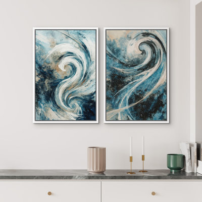Art mural abstrait, ensemble de 2 reproductions d'art encadrées sur toile