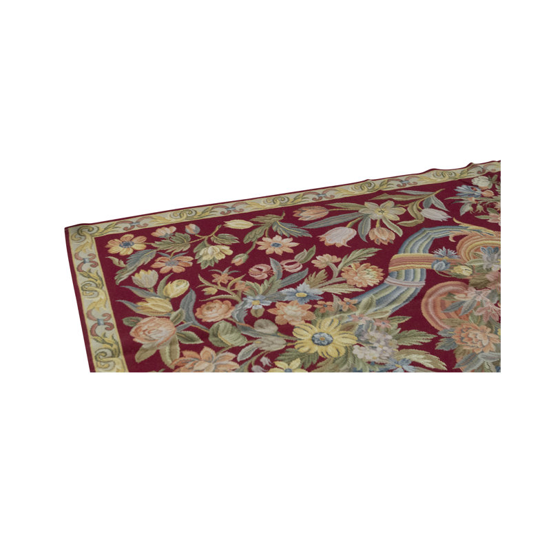 Hand-Knotted High-Quality Red and Green Area Rug