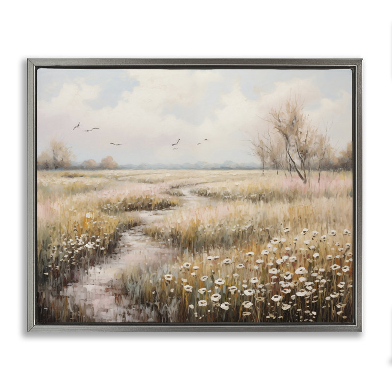 Cadre flottant Wildflowers par Country Path, conception par Arlington Prints, Cadre flottant gris lustré, H 17 po x l 21 po