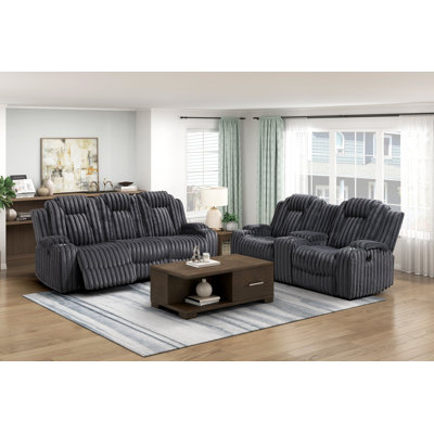 Ensemble de canapés inclinables gris foncé et ultra confortables 2 pièces