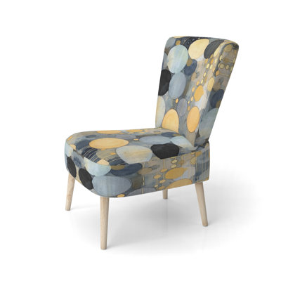 Chaise d'appoint contemporaine tapissée pastel avec taches bleues noires et dorées - fauteuil d'appoint doré