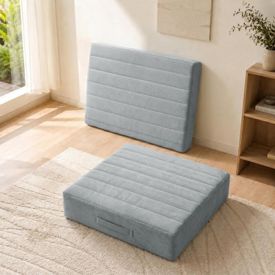 Coussin de sol en mousse haute densité gris clair de 56 cm (22 pouces) pour adultes, avec housse douce capitonnée (lot de 2).