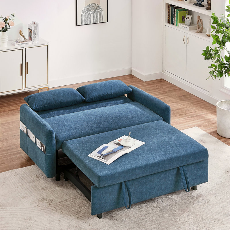 Canapé-lit de 55,1 po avec canapé-lit escamotable avec dossier ajustable, poches de rangement, 2 coussins moelleux, ports USB pour le salon, la chambre à coucher, l’appartement, le bureau