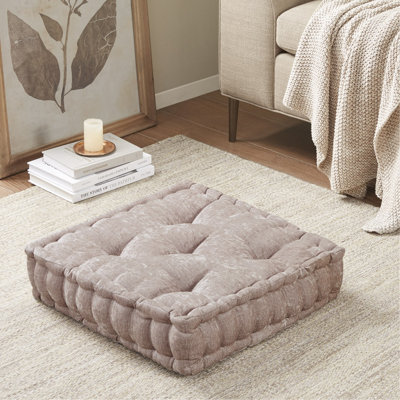 Coussin de sol carré en poly chenille rosé 20 po x 20 po