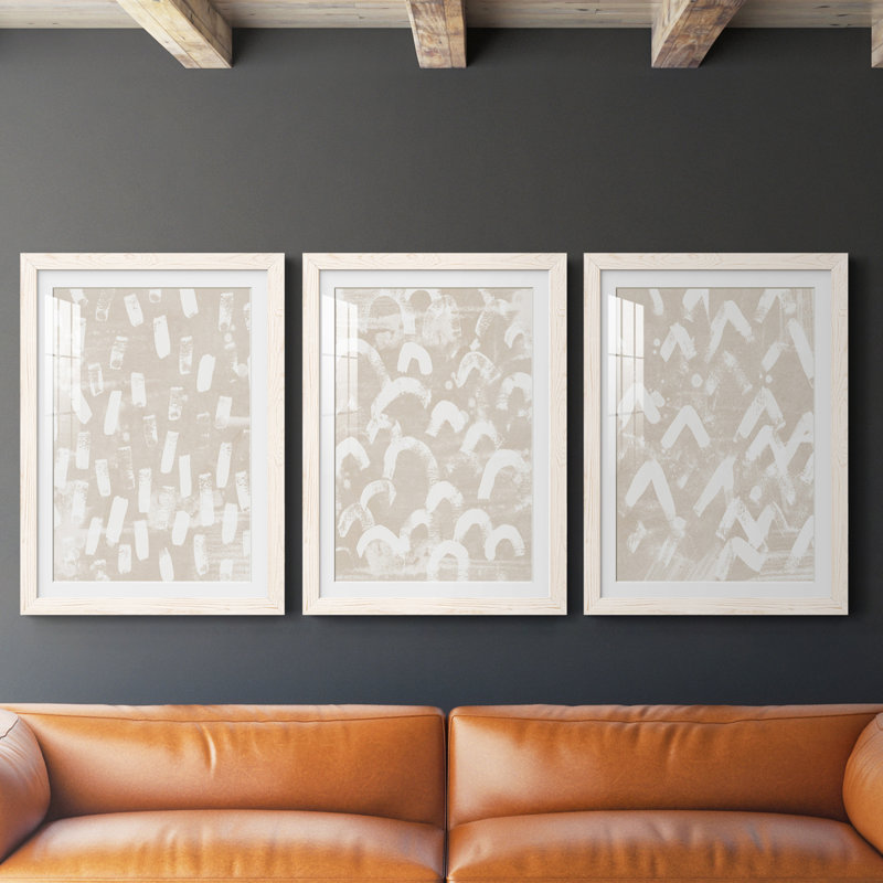 Earth Earth I - ensemble de 3 reproductions d'art encadrées, H 24 po x l 54 po x P 1,5 po, Blanc