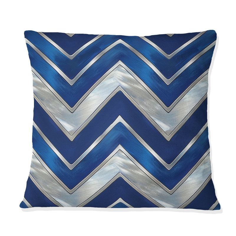 Coussin bleu Midcentury Chevron IV - Midcentury, H 16 po x l 16 po