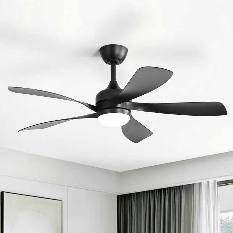 Ventilateur de plafond standard à 5 pales avec télécommande et lumière DEL Damecia, Blanc / blanc, 52"
