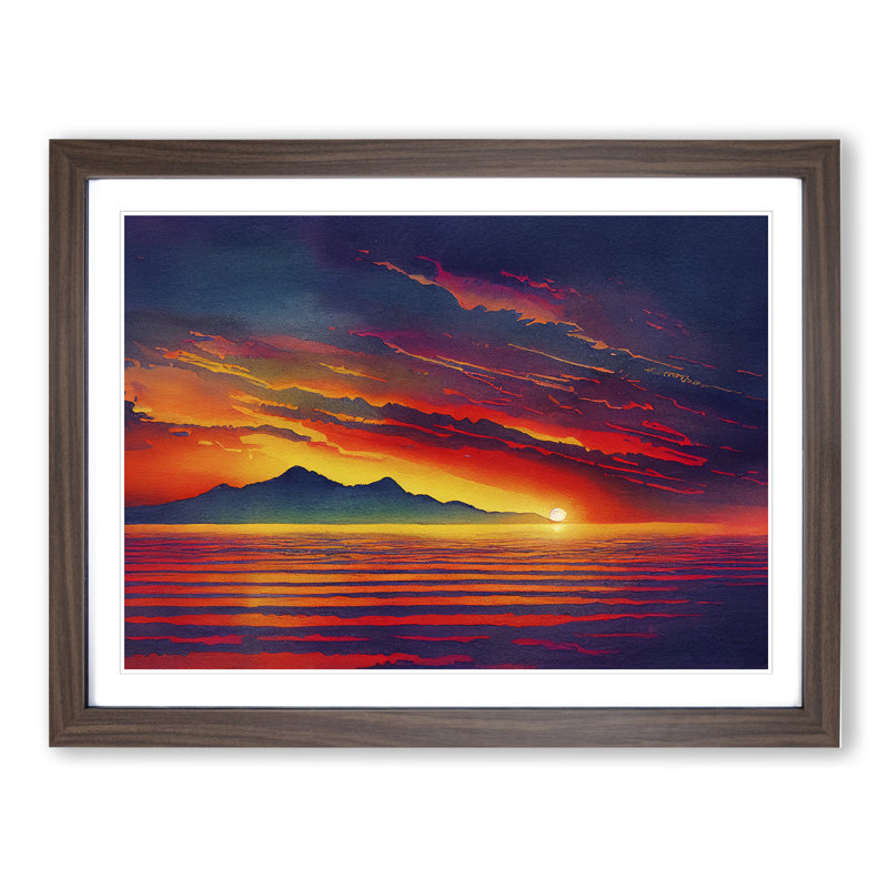 XH1022-2579X Dazzling Sunset Seascape 1 Piece Single Picture Frame Wall Art, 34cm H x 46cm W x 2cm D, Walnut Framed