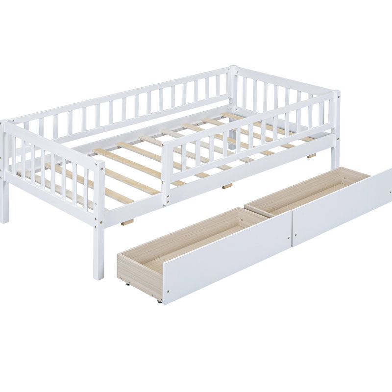 Lit de jour simple en bois avec rangement - blanc et tiroirs blancs multifonctionnels, Lit simple, Blanc