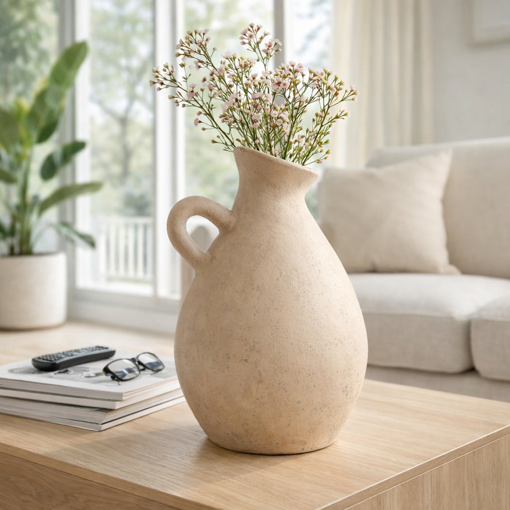 Raja Terracotta Table Vase, Textured Ivory/Beige
