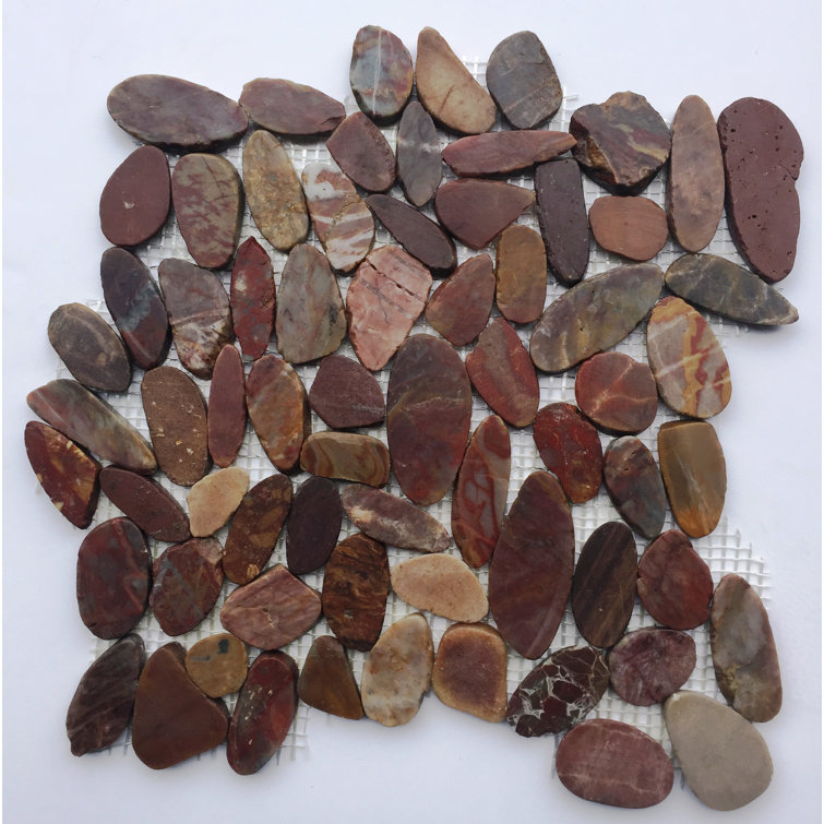 River Rock Natural Polished Red Pebble Mosaic 12"x12" Interlock Floor and Wall Tile