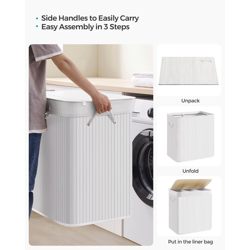 Laundry Hamper with Handles, White