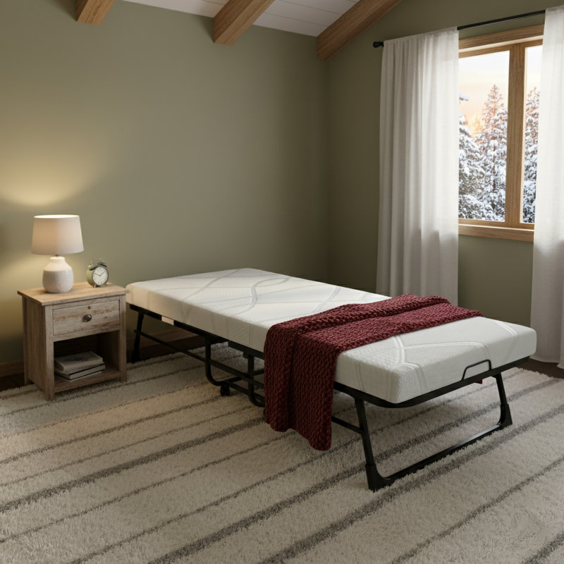 Folding Rollaway Bed with 4" Twin Mattress