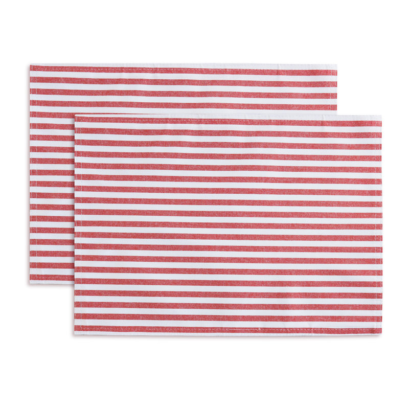 Ensemble de table rectangulaire à rayures 100 % coton teint en fil, Rouge