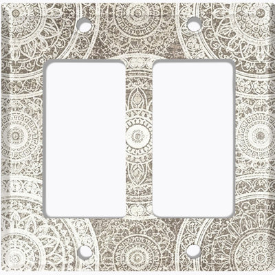 Metal Light Switch Plate Cover; US Standard Size 2 Gang Duplex - Printed Image of Floral Mandala Tile