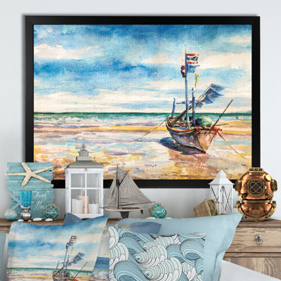 Bateau de pêche dans l'océan tropical - reproduction d'art sur toile