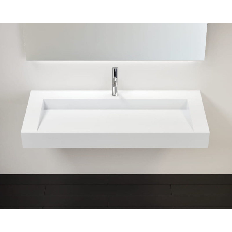 Badeloft 47.2" x 19.7" Rectangular Stone Resin Wall Mounted Bathroom Sink WT-04-C-G in Glossy White, Gloss White