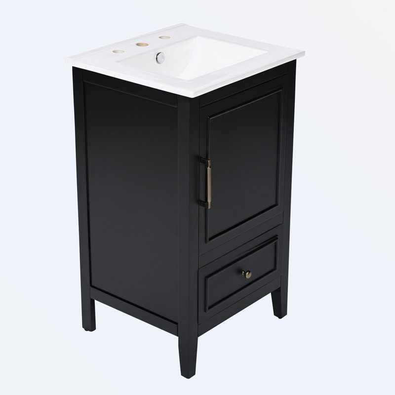 Meuble-lavabo de salle de bain avec lavabo et patins réglables, Noir, noir, noir, noir