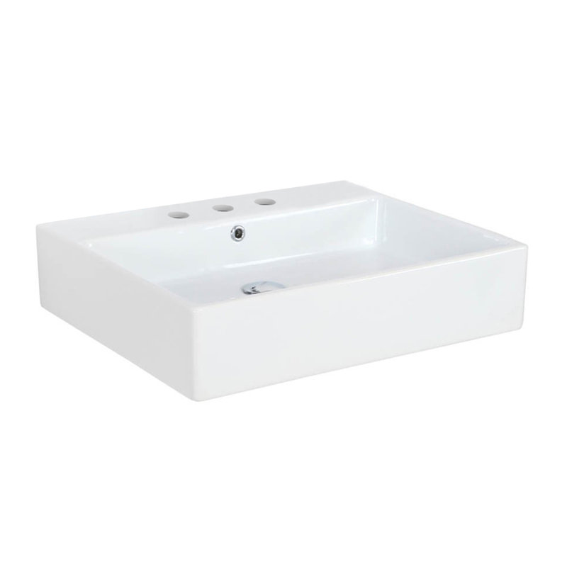 Simple 23.6'' L Bathroom Sink, Three Holes, Glossy White