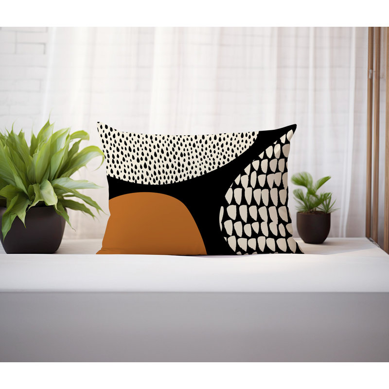 Coussin lombaire réversible intérieur / extérieur Vikka, H 18 po x l 25 po, Orange brûlé / noir / blanc cassé