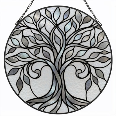 7.8"H Tree Of Life Stained Glass Window Panel