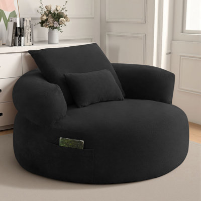 Oversized Bean Bag Chair With Side Storage Pocket,Velvet Bean Bag Sofa for Adults and Pets by Hokku Designs