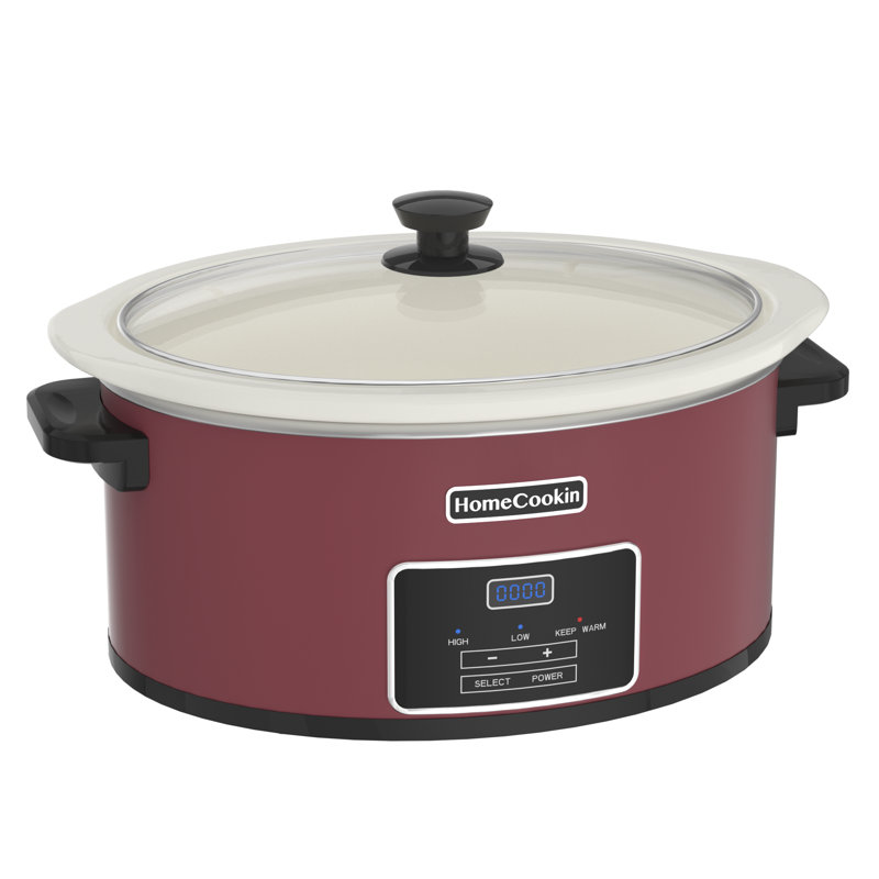 Homecookin Programmable Slow Cooker, 7 Qt, Red/White