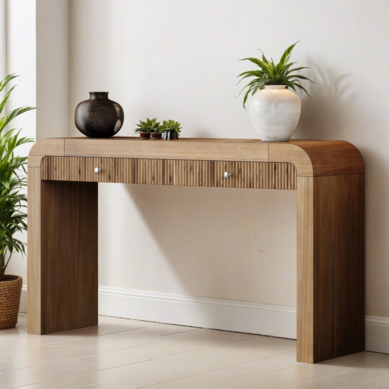 Table d'entrée en bois massif de 54,32 po, console avec 2 tiroirs, table de canapé multifonctionnelle convenant au salon et au couloir