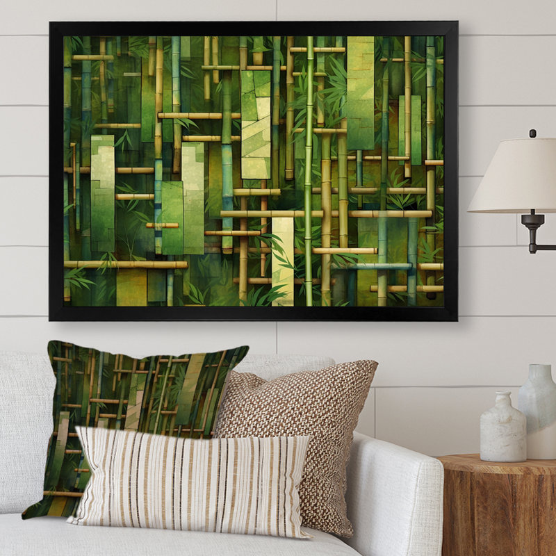«Whispering Bamboo», motifs géométriques sur toile, H 16 po x l 32 po x P 1 po, Cadre photo noir