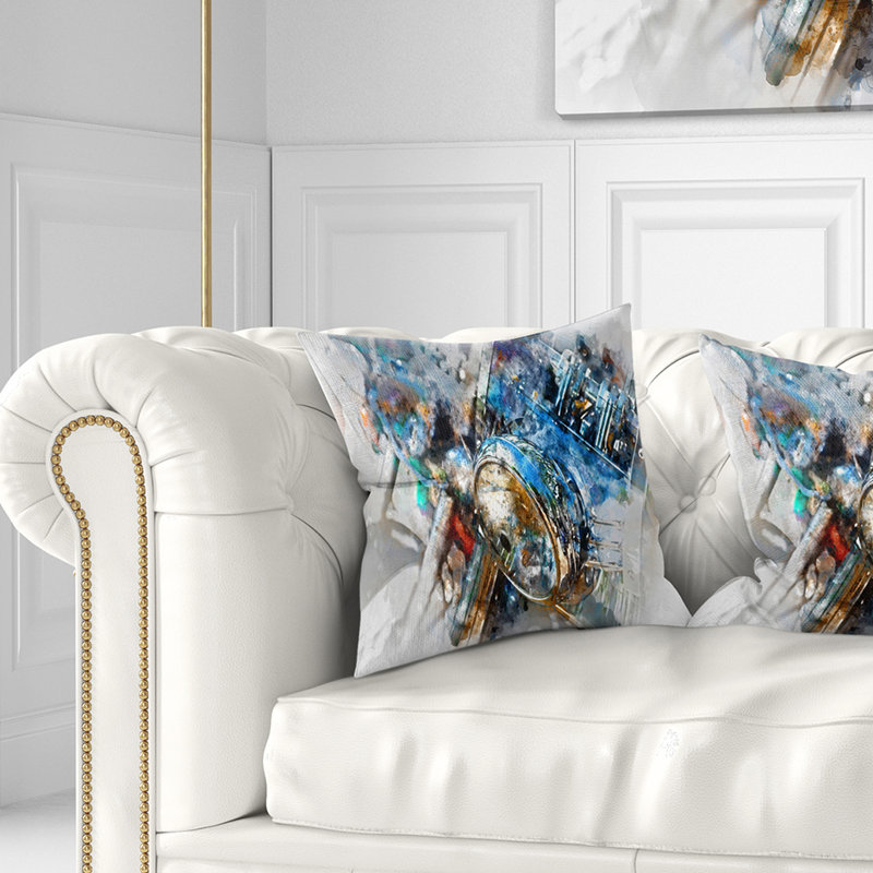 Coussin aquarelle pour phare de moto, 16 po x 16 po, Coussin décoratif