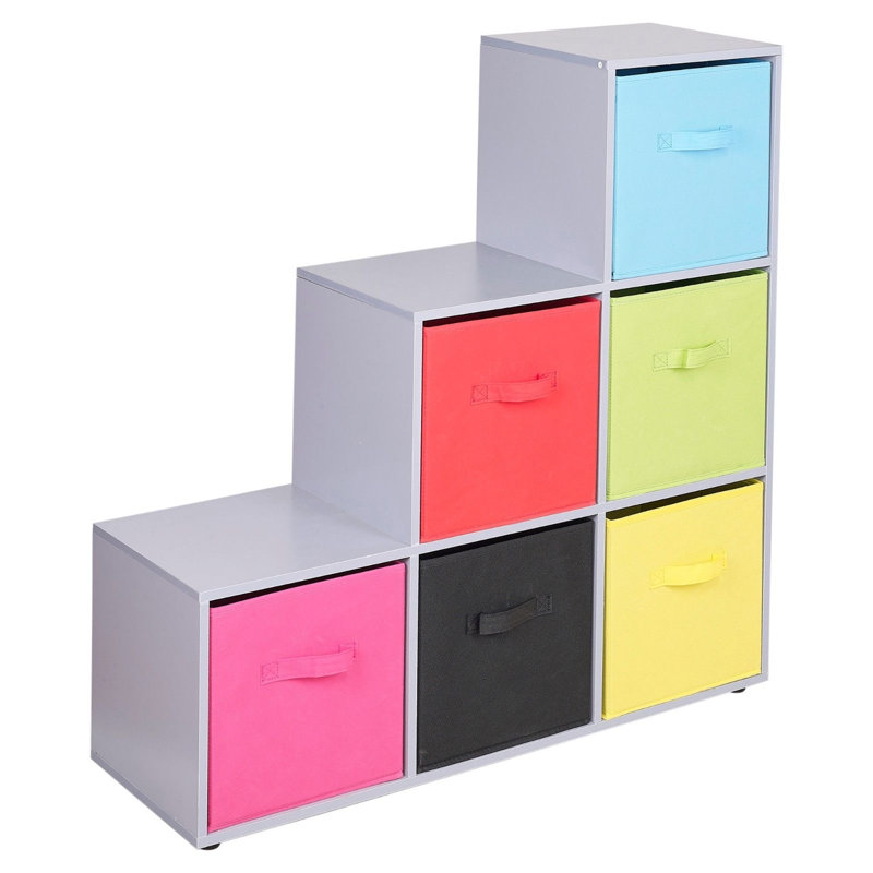 Joelle 90.5cm H x 89cm W Cube Bookcase, Grey/Multicolour