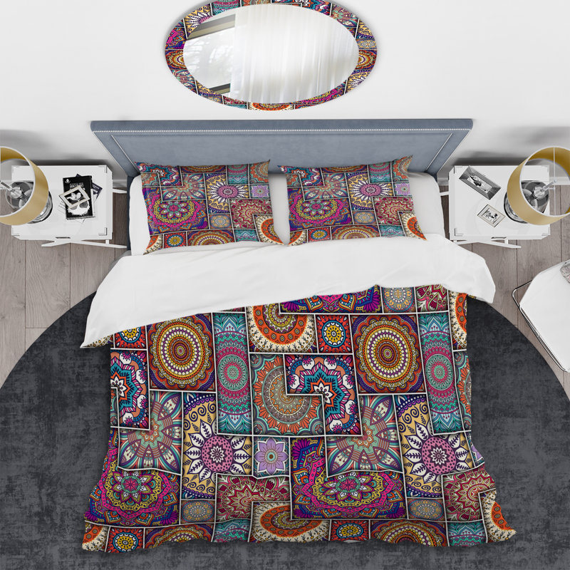 Multicolor Square Patchwork - Abstract Duvet Cover Set - Microfiber Polyester, Queen Duvet Cover + 2 Standard Shams