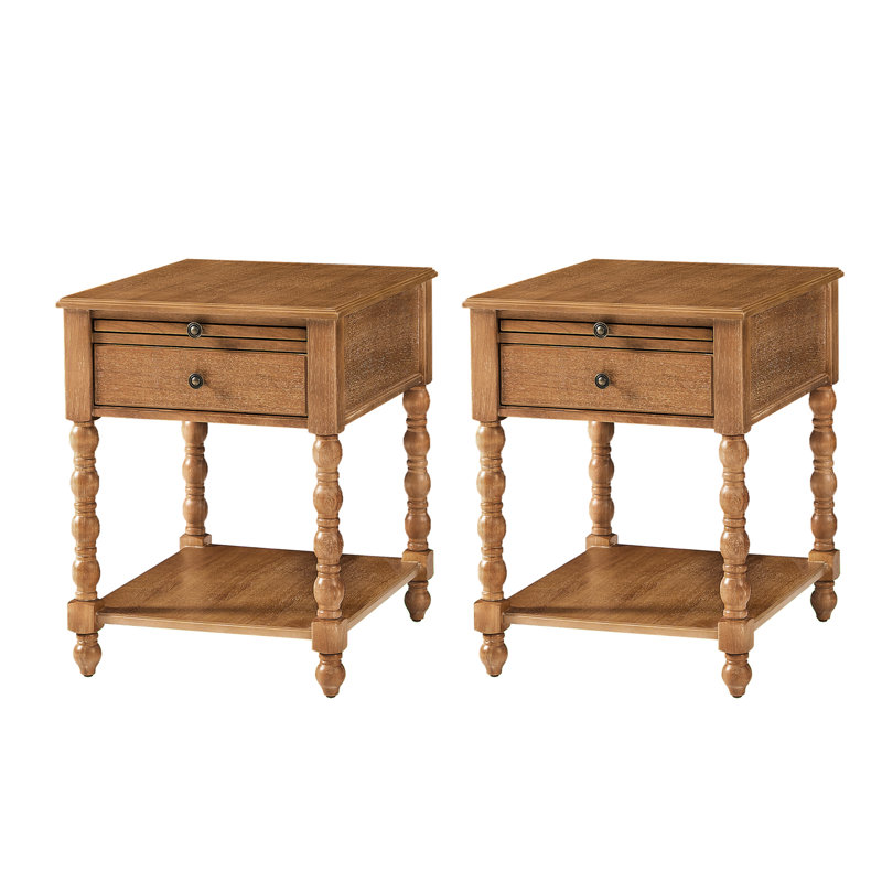 Dziekan Traditional 26" Tall Solid Wood End Table With Extendable Tray And Built-In Charging Outlets, Seadrift