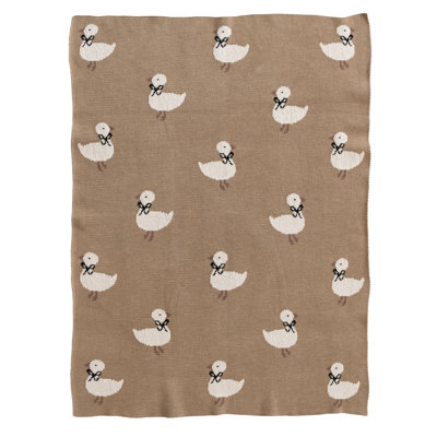 Cotton Knit Baby Blanket With Ducklings