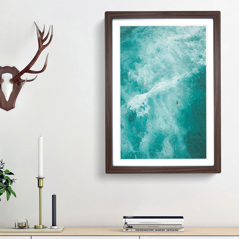 Surfing Waves in Bondi Beach in Australia - Picture Frame Painting Print, 36cm H x 27cm W x 2cm D, Walnut Framed